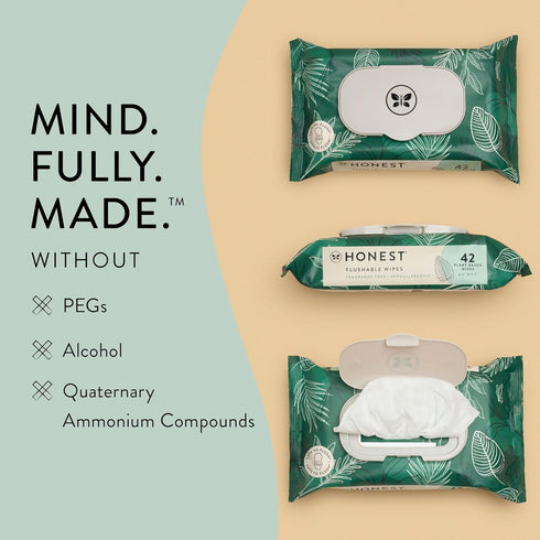 The Honest Company Plant-Based Flushable Wipes, 99% Water, Hypoallergenic, Fragrance Free, 126 Count