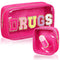 Hillban 2 Pcs Chenille Letter Medicine Bag, Preppy Clear Makeup Meds Travel Pouch Set, PVC Cosmetic Bag for School