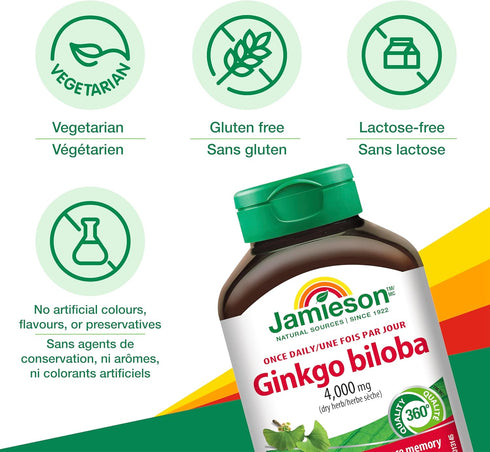 Jamieson Ginkgo Biloba 80mg, 60+30 Caplets
