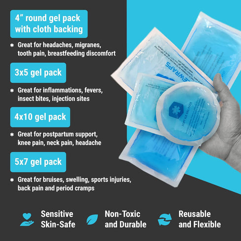 ICEWRAPS Reusable Multipurpose Gel Ice Packs, Hot Cold Pack for Kids Injuries, 7 Pack