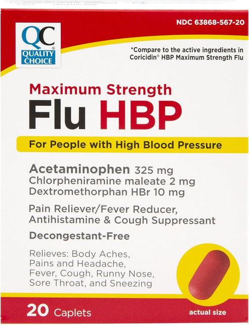 Quality Choice Maximum Strength Flu Pain Reliever and Fever Reducer for High Blood Pressure, 20 Count