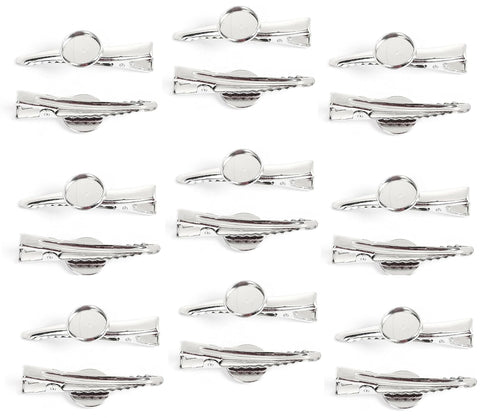 JGFinds Silver Tone Barrette Hair Clips - Cabochon Setting for DIY Crafts & Accessories, 20 Pack