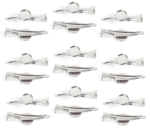 JGFinds Silver Tone Barrette Hair Clips - Cabochon Setting for DIY Crafts & Accessories, 20 Pack