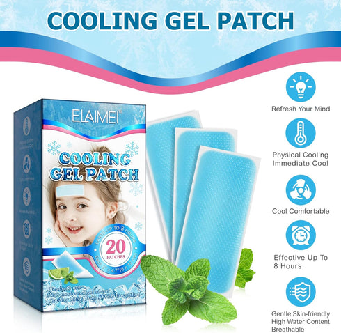 20 Sheets Fever Patches for Kids, Hot Weather Cooling Gel Patches for Adults, Headache Cooling & Pain Relief