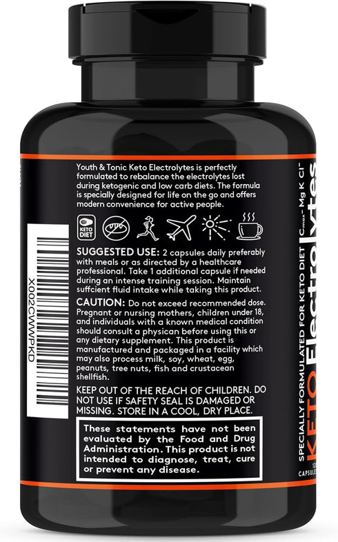 120 MCT Keto Electrolytes Pills | Premium Grade Salt Supplement with Magnesium, Probiotics, Co Q 10, Designed for Low