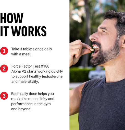 FORCE FACTOR Test X180 Alpha v2 T-Support for Men, 120 Tablets, T-Supplement for Strength, Nitric Oxide, Daily
