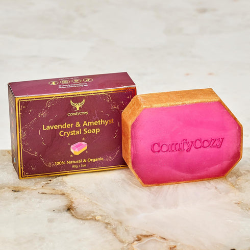 Lavender Crystal Soap Bar, 100% Natural Organic Hand Body Soap, Luxury Aromatherapy Skincare Gift Essentials - 90g