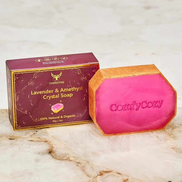 Lavender Crystal Soap Bar, 100% Natural Organic Hand Body Soap, Luxury Aromatherapy Skincare Gift Essentials - 90g