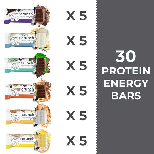 Power Crunch Protein Wafer Bars, Variety Pack, 30 Count, High Protein Snacks in 6 Flavors