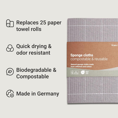 Premium Natural Swedish Dishcloth - Eco-Friendly Vegan Compostable Cleaning Sponge Cloth - 5 Pack