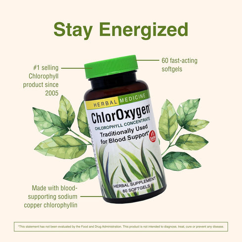 Herbs Etc. ChlorOxygen Chlorophyll Concentrate - Aids Healthy Blood Circulation - 60 Softgels
