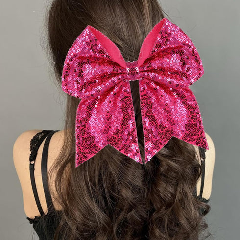 Large 7 Inch Glitter Bow Clip for Women Teens Girls, Bling Party Hair Accessories