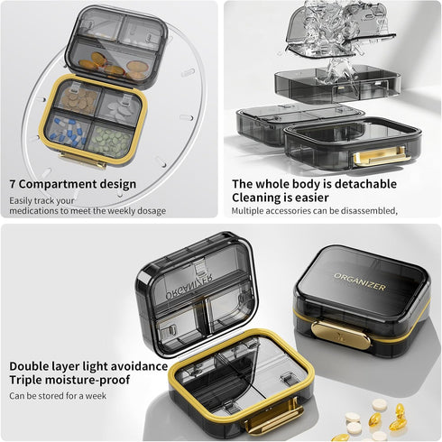 ZKSCool 7 Travel Pill Organizer, Waterproof Weekly Pill Box Day, Portable Container for Purse Pocket, Removable