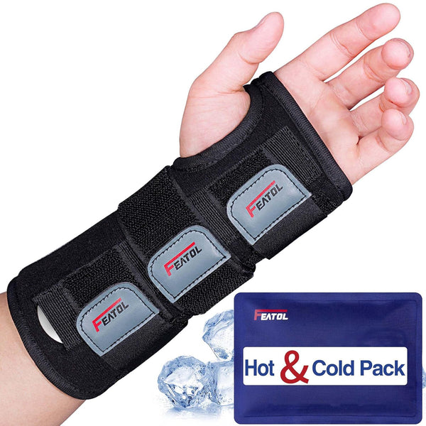 FEATOL Adjustable Wrist Brace for Carpal Tunnel, Night Support with Splint, Hot/Ice Pack, Large/X-Large, Left Hand