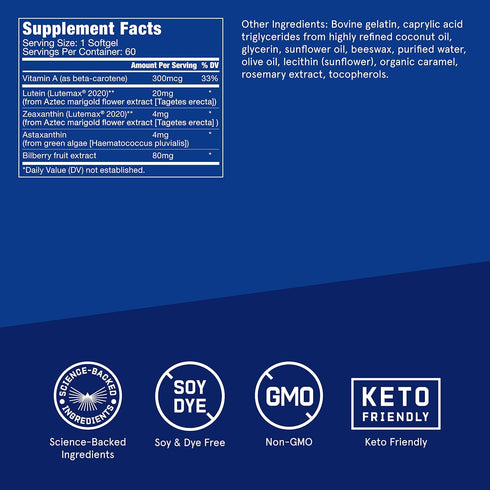 Bulletproof Eye Armor Supplement Softgels, 60 Count, Eye Health and Blue Light Protection