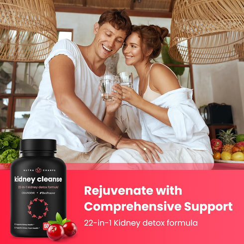 Kidney Cleanse Detox & Repair - 22-In-1 Kidney Health Supplement with 50:1 Cranberry Extract for Urinary Support