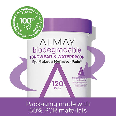 Almay Biodegradable Makeup Remover Pads, Longwear & Waterproof, Hypoallergenic, 2 Pack