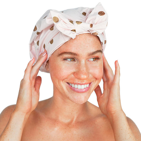 Kitsch Luxury Shower Caps for Women, Reusable Waterproof, Large Non-slip Quick-dry Hair Cap, Blush Dot