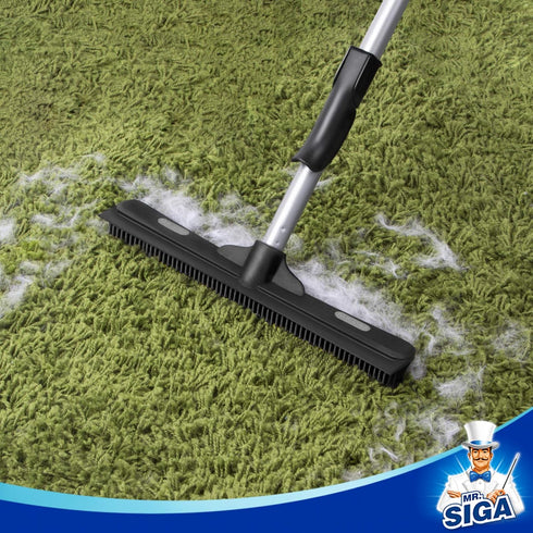 MR.SIGA 3 in 1 Pet Hair Removal Rubber Broom with Built-in Squeegee, 61 inch Adjustable Handle