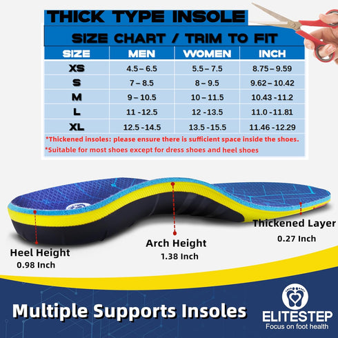 Heavy Duty Support Pain Relief Thick Orthotics Insole, 220+ lbs Plantar Fasciitis Relief High Arch Support (L)