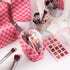 Checkered Makeup Bag Preppy Cosmetic Bag Bulk Pink Makeup Pouch Personalize Travel Toiletry Bag Organizer Cute DIY Makeup Brushes Storage Bag for Women