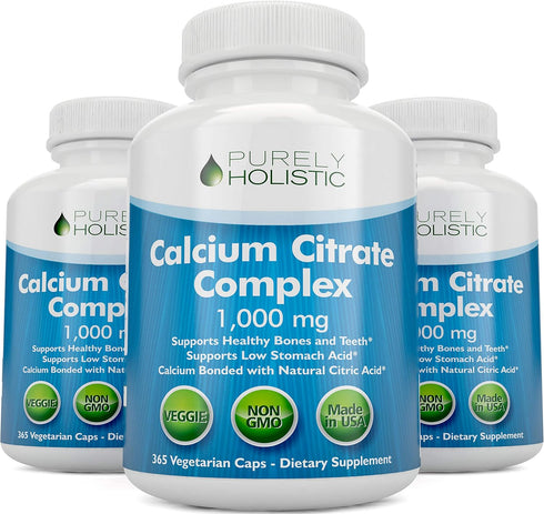 Calcium Citrate 1000mg, 365 Vegan Capsules - Without Vitamin D, Added Parsley, Dandelion, Watercress
