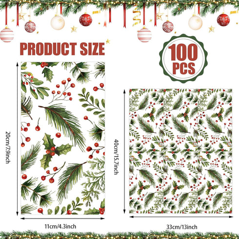 SMUAENSS 100 3-Ply PCS Christmas Paper Napkins, Berries Pine Guest Napkins, Greenery Christmas Bathroom Disposable Hand