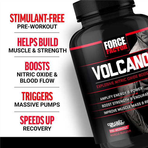 Force Factor Volcano Pre Workout Supplement for Men, 120 Capsules with Creatine & L-Citrulline