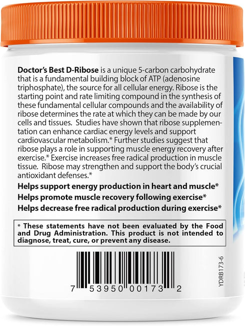 Doctor's Best D-Ribose with Bioenergy Ribose, Non-GMO, Vegan, Gluten Free, Energy Enhancement, 250g, 8.8 Ounce (Pack of