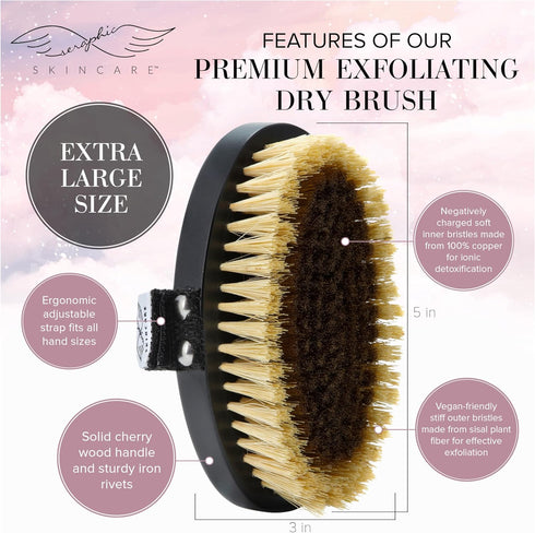 Seraphic Skincare Dry Brush Body Exfoliator for Smooth Glowing Skin, Promotes Blood Circulation, Exfoliating Body Brush