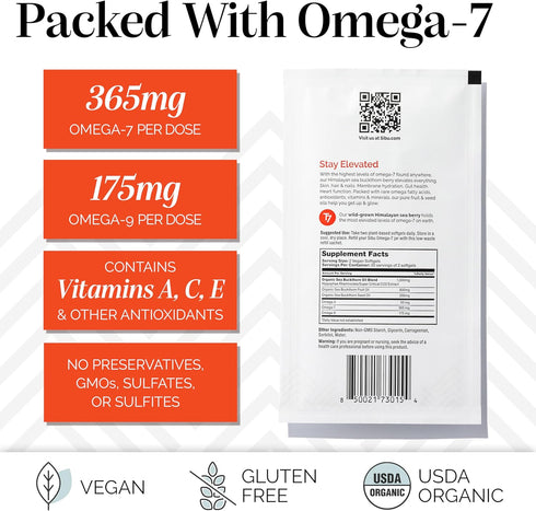 sibu Sea Buckthorn Omega-7 Softgels (30-Day Refill Sachet) – Supplement for Healthy Skin, Hair, Nails, and Dryness