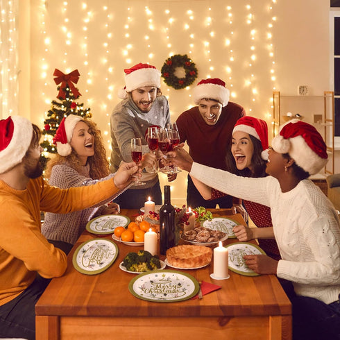 Suttmin 50 10'' 12'' Pcs Merry Christmas Oval Paper Plates Happy Holiday Disposable Paper Plates x Dinner Gold