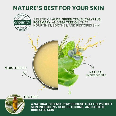 KESMEDIK Tea Tree Oil Balm for Skin, Soothes Itching, Rashes & Dry Skin, Antifungal Defense for Athletes Foot, Jock