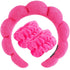 Spa Headband & Wristband Set for Washing Face - Soft Terry Cloth Bubble Hairband for Women, Hot Pink