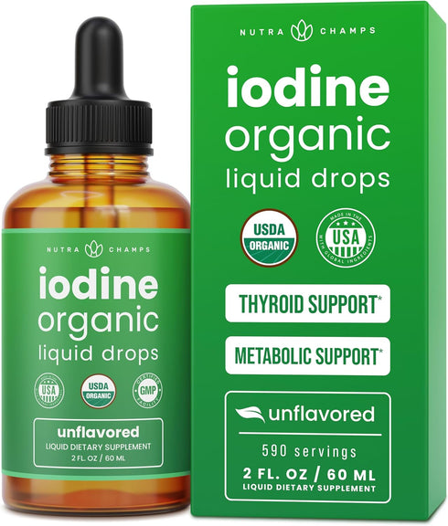 Organic Iodine Liquid Drops - 250 mcg Iodine Supplement for Women & Men - Potassium Iodide Solution 590 Servings