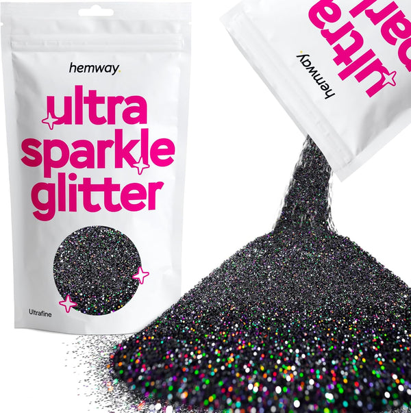 Hemway Premium Ultra Sparkle Glitter, Multi Purpose Metallic Flake for Arts Crafts, Black Holographic - 100g / 3.5oz