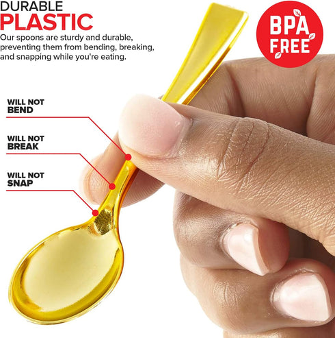 Gold Plastic Mini Spoons Disposable - 4 inch (80 Pack) - Tasting Spoon for Ice Cream, Small Sample Desserts