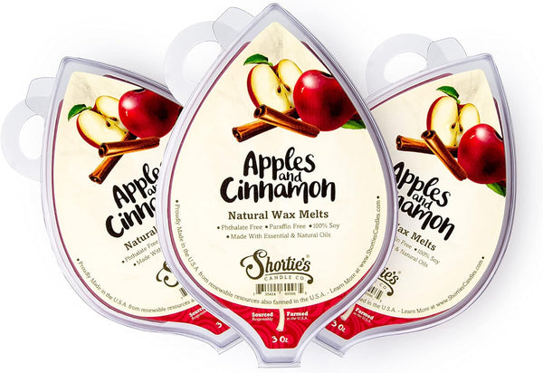 Shortie's Candle Company Apples & Cinnamon Natural Soy Wax Melts 3 Pack - 3 Highly Scented Bars