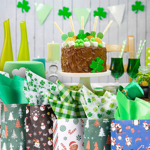 Whaline St. Patrick's Day Tissue Paper, 90 Sheet Green Plaid Shamrock Pattern for DIY Crafts, Gift Bag Packing