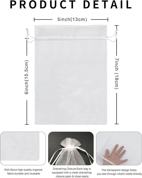 120PCS Sheer Organza Bags 5X7 inches - Mesh Drawstring Gift Bags for Jewelry, Wedding, Party, Baby Shower Favor