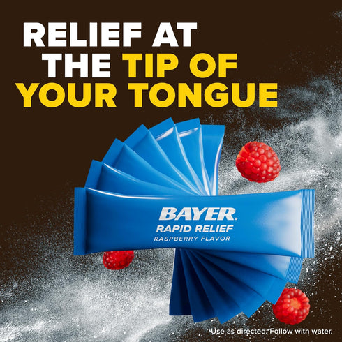 Bayer New Rapid Relief Powder Packs with Aspirin & Caffeine, Fast Acting Pain Relief, Raspberry Flavor