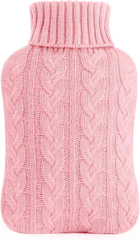 samply Hot Water Bottle with Knitted Cover, 2L for Hot and Cold Compress, Ideal for Pain Relief, Pink