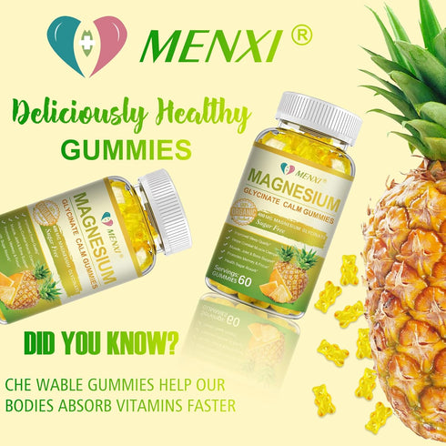Magnesium Glycinate Gummies 400mg - Sugar Free Magnesium Taurate, Malate with Vitamin D, B6, CoQ10, 120 Gummies
