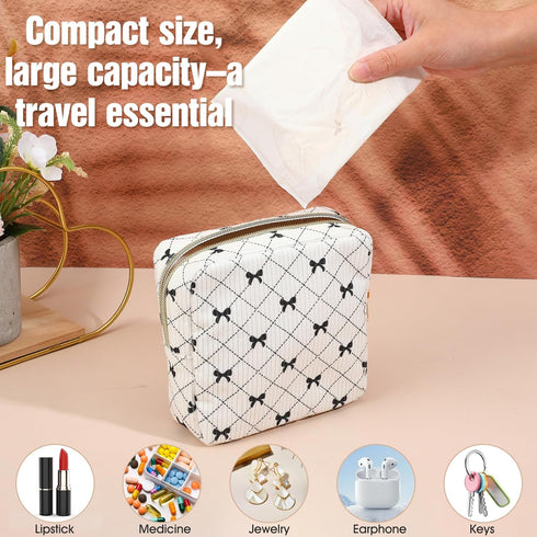 Josojoou Corduroy Sanitary Napkin Storage Bag with Zipper, Cute Period Bag Pouch, Portable Tampon Holder for Purse that
