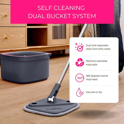 Heavy Duty Square Spin Mop for Floor Cleaning, Separate Compartment for Clean and Dirty Water, Use Any Cleaning
