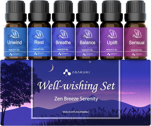 ASAKUKI Essential Oils Blends Set for Diffusers - 6 x 10ml Aromatherapy Oils for Candle Making and Humidifiers.