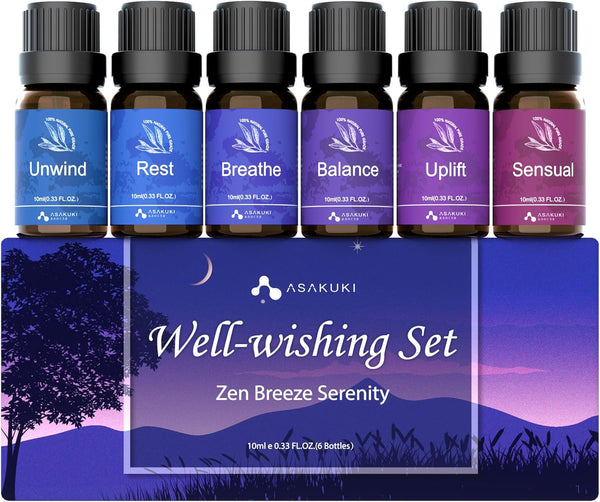 ASAKUKI Essential Oils Blends Set for Diffusers - 6 x 10ml Aromatherapy Oils for Candle Making and Humidifiers.
