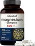 NatureBell Magnesium Complex Supplement 500mg - 300 Capsules with 10 Active Forms for Bone, Heart, & Muscle Support