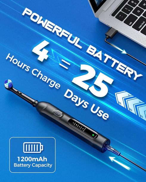 Rotating Electric Toothbrush for Adults with 8 Brush Heads (2 Types), 4 Modes, Rechargeable Power, 2 Min Smart Timer