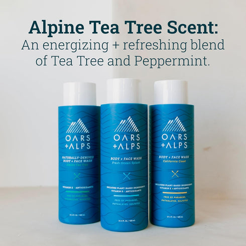 Oars + Alps Men's Moisturizing Body and Face Wash, Alpine Tea Tree, 1 Pack, Sulfate Free